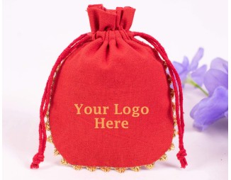 Bagwalas Designer Red Custom Drawstring Pouch, Jewelry Packaging Bag, Custom Favor Bags (Pack Of 100)