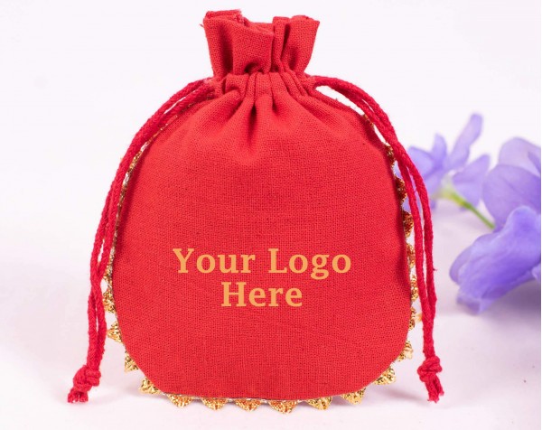 Bagwalas Designer Red Custom Drawstring Pouch, Jewelry Packaging Bag, Custom Favor Bags (Pack Of 100)