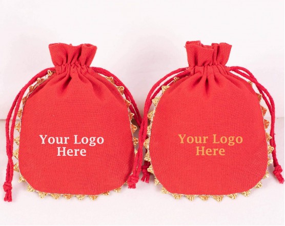 Bagwalas Designer Red Custom Drawstring Pouch, Jewelry Packaging Bag, Custom Favor Bags (Pack Of 100)