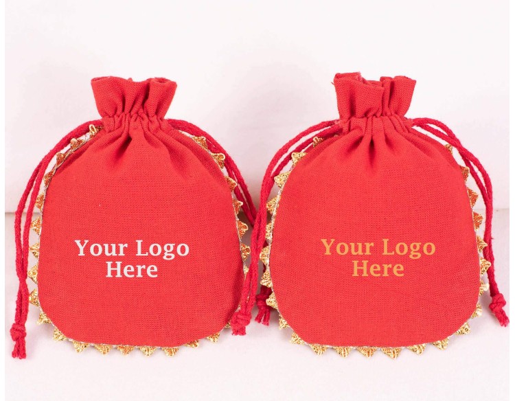 Bagwalas Designer Red Custom Drawstring Pouch, Jewelry Packaging Bag, Custom Favor Bags (Pack Of 100)