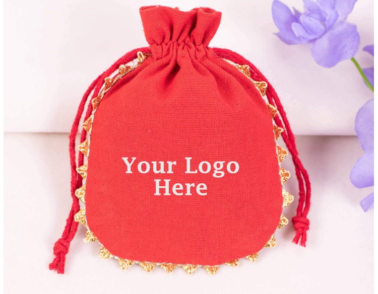 Bagwalas Designer Red Custom Drawstring Pouch, Jewelry Packaging Bag, Custom Favor Bags (Pack Of 100)