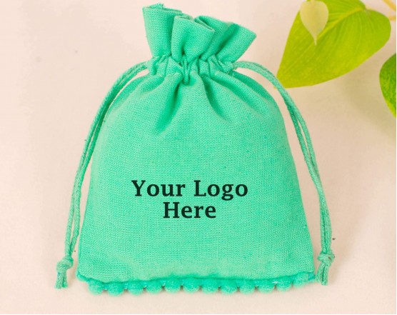 Bagwalas Sea Green Custom Drawstring Pouch, Personalized Logo Bags For Jewelry Packaging (Pack of 100, Designer)