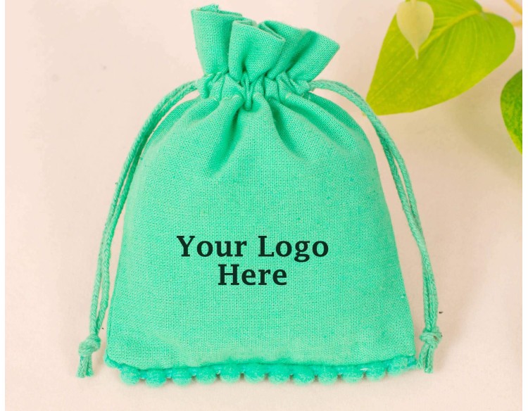 100 Sea Green Custom Drawstring Pouch for Jewelry Packaging, Personalized Jewelry Bags & Pouches, Brand Logo Print
