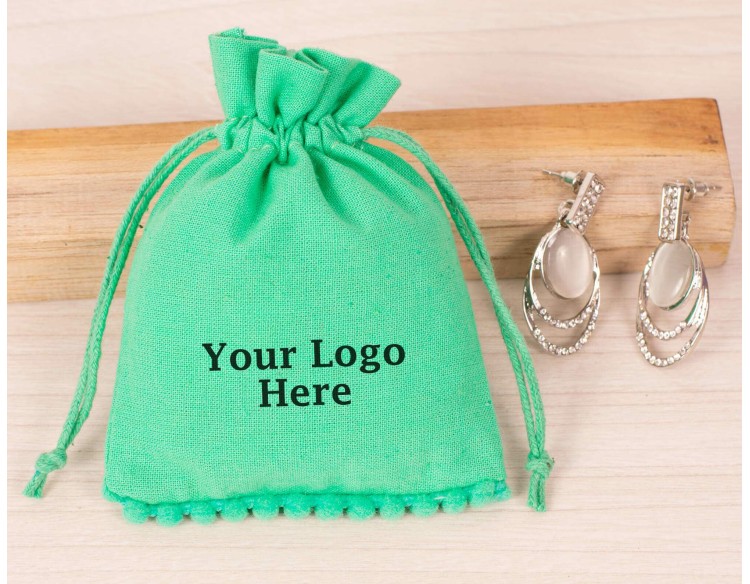 100 Sea Green Custom Drawstring Pouch for Jewelry Packaging, Personalized Jewelry Bags & Pouches, Brand Logo Print