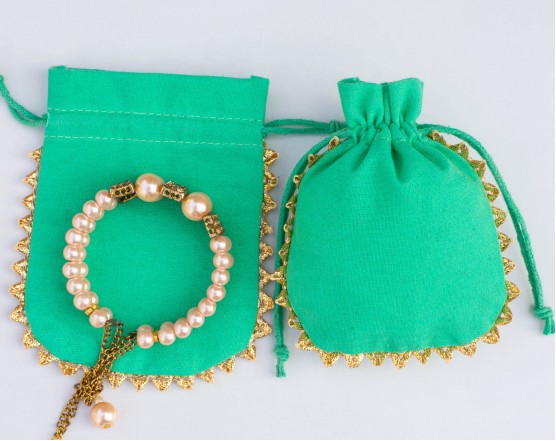 100 Sea Green Designer Jewelry Packaging Pouch, Custom Wedding Favor Bags (Designer, BG148)