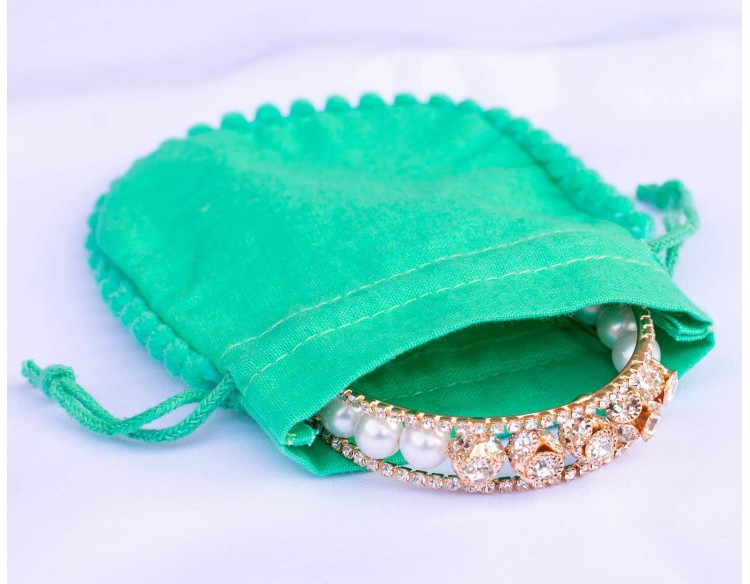 Designer Green Custom Drawstring Pouches For Jewelry Packaging (BG139, Cotton, Pack Of 100)