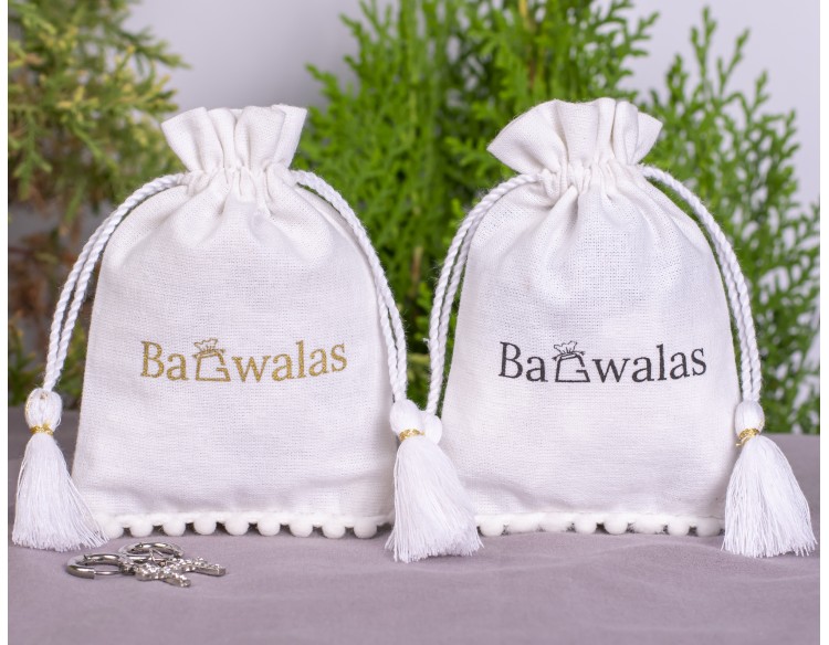 White Drawstring Pouch with Tassel, Jewelry Pouch Personalize Drawstring Bag With Logo
