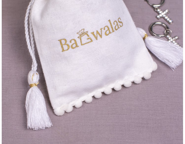White Drawstring Pouch with Tassel, Jewelry Pouch Personalize Drawstring Bag With Logo