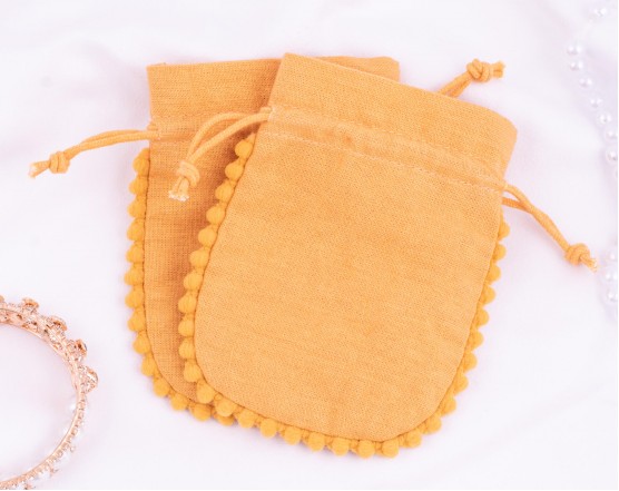Set Of 100 Yellow Designer Cosmetic Drawstring Pouch, Wedding Favor Bags (Yellow, BG159)