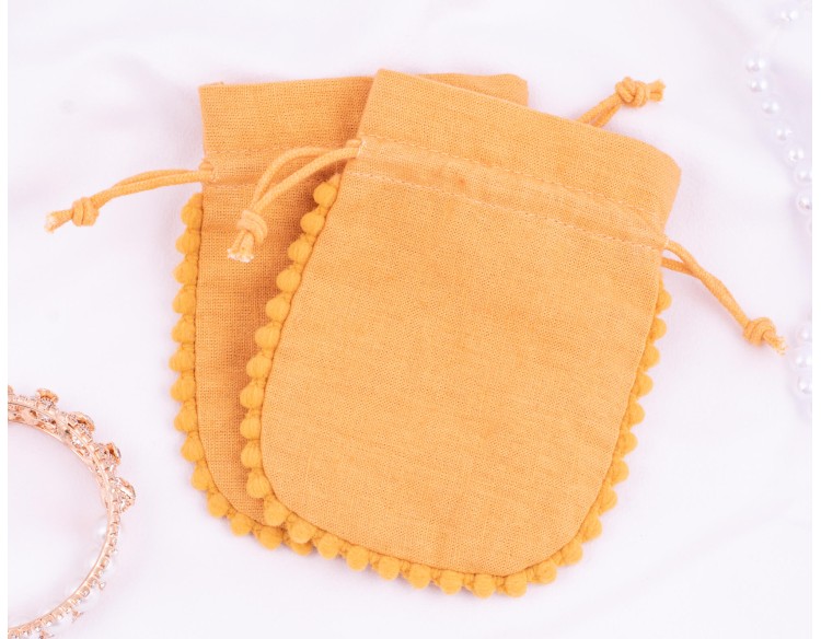 Set Of 100 Yellow Designer Cosmetic Drawstring Pouch, Wedding Favor Bags (Yellow, BG159)