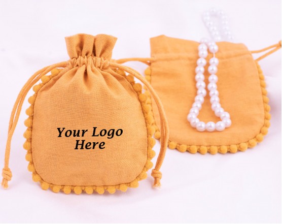 Set Of 100 Designer Cosmetic Drawstring Pouch, Wedding Favor Bags (Yellow, BG159)