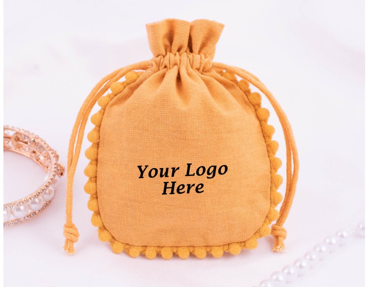 Set Of 100 Yellow Designer Cosmetic Drawstring Pouch, Wedding Favor Bags (Yellow, BG159)