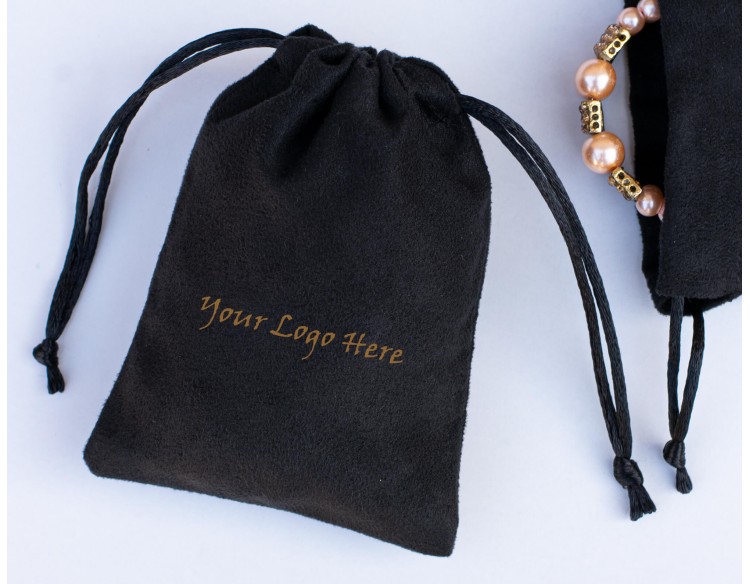 Pack Of 50 Black Suede Pouch, Custom Drawstring Bags, Custom Jewelry Bags for Packaging